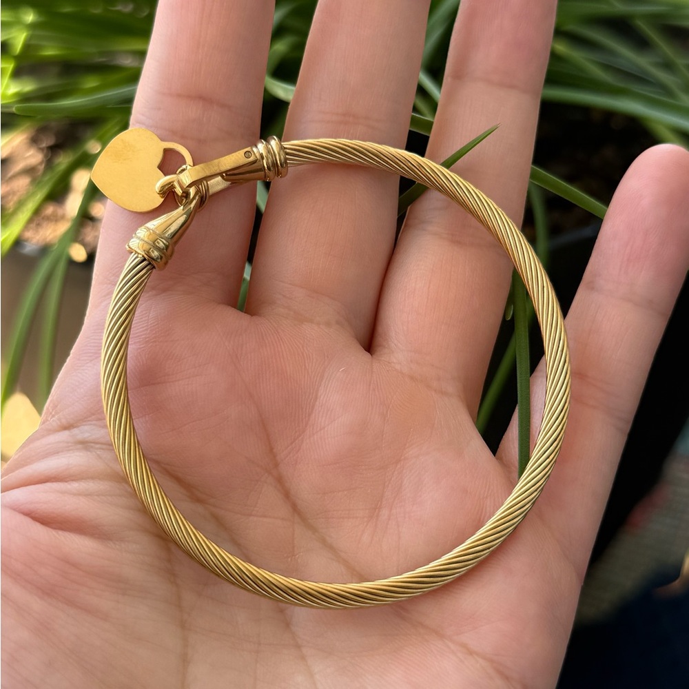 Bracelet 18K Gold Stainless Steel Heart Bangle - Picture 9 of 11